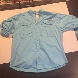 Columbia PFG‎ Bahama Mens L Blue Vented Fishing Shirt Button Up Long Sleeve